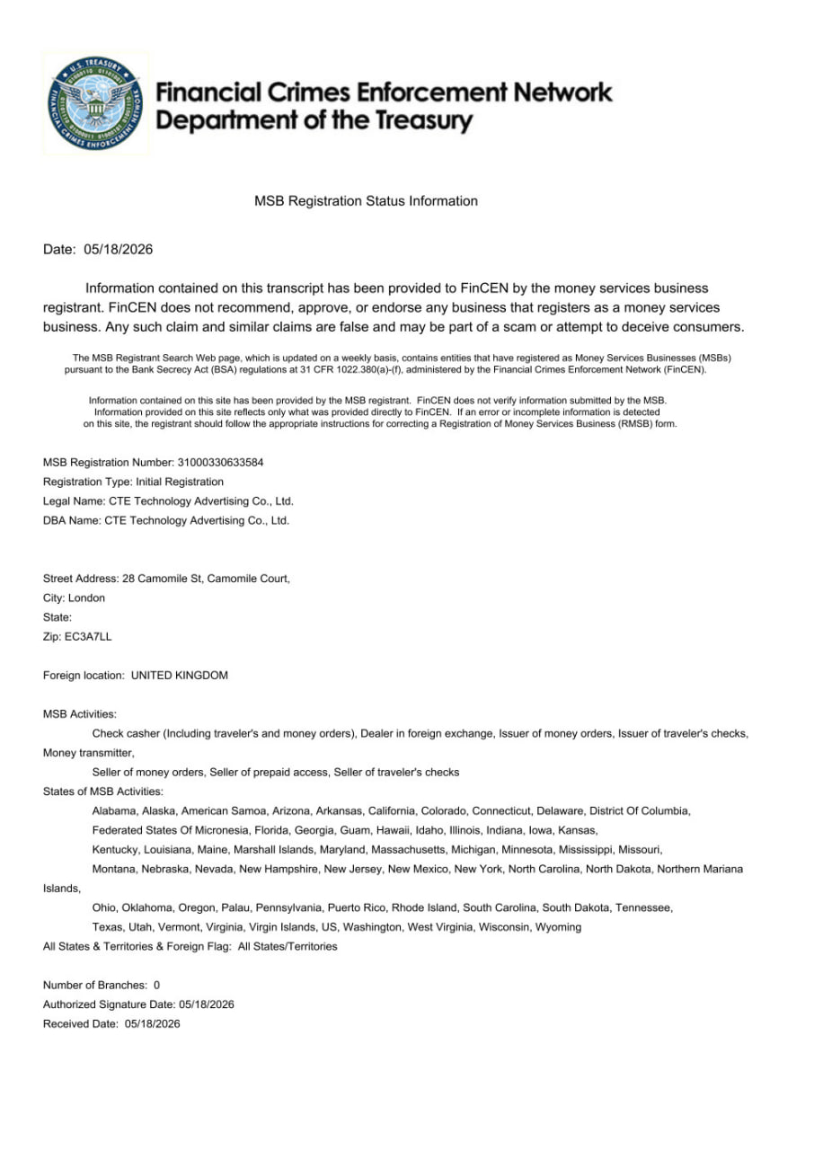Información del estado de registro MSB